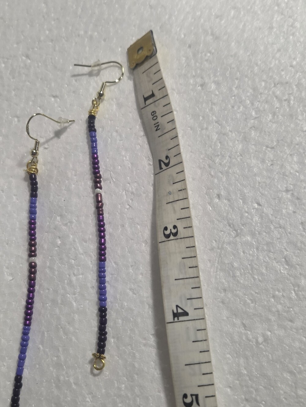 Handcrafted Purple Seed Bead Drop Earrings - Picture 7 of 10